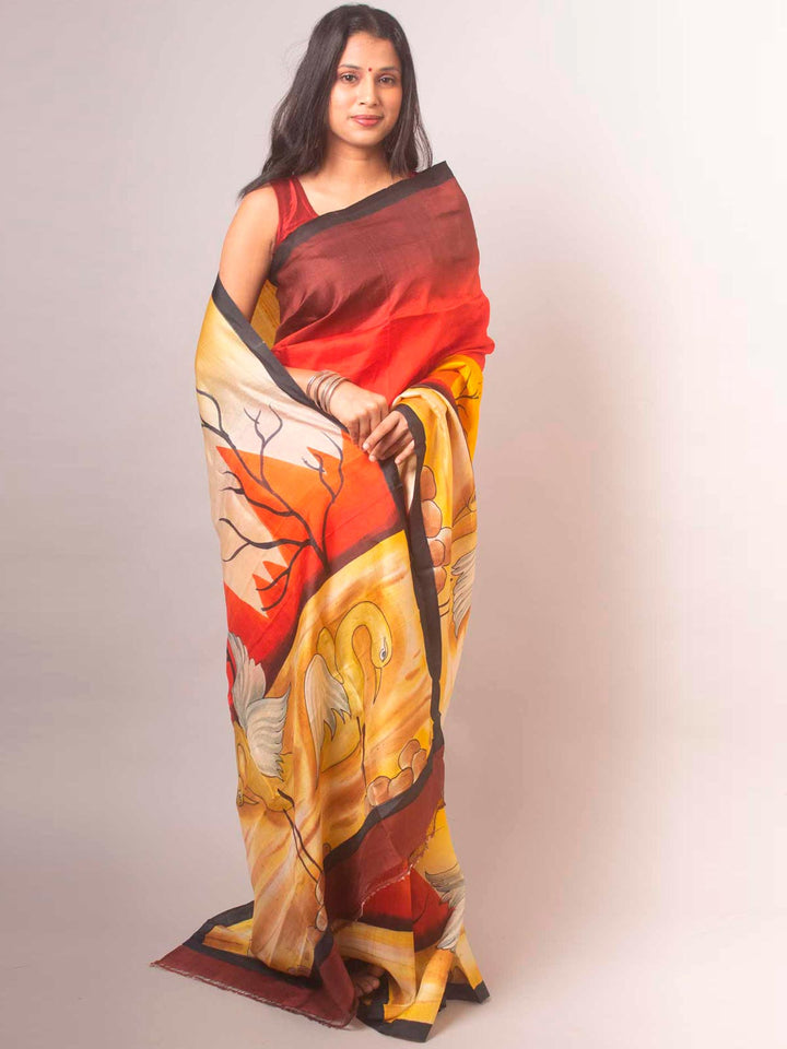 Bishnupur Hand Painted Pure Silk Saree with Silk Mark - 17050 Saree AEVUM   