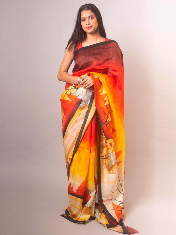 Bishnupur Hand Painted Pure Silk Saree with Silk Mark - 17050 Saree AEVUM   