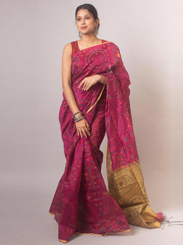 Bengal Cotton Silk Madhubani Handloom Saree - 17084 Saree Anita