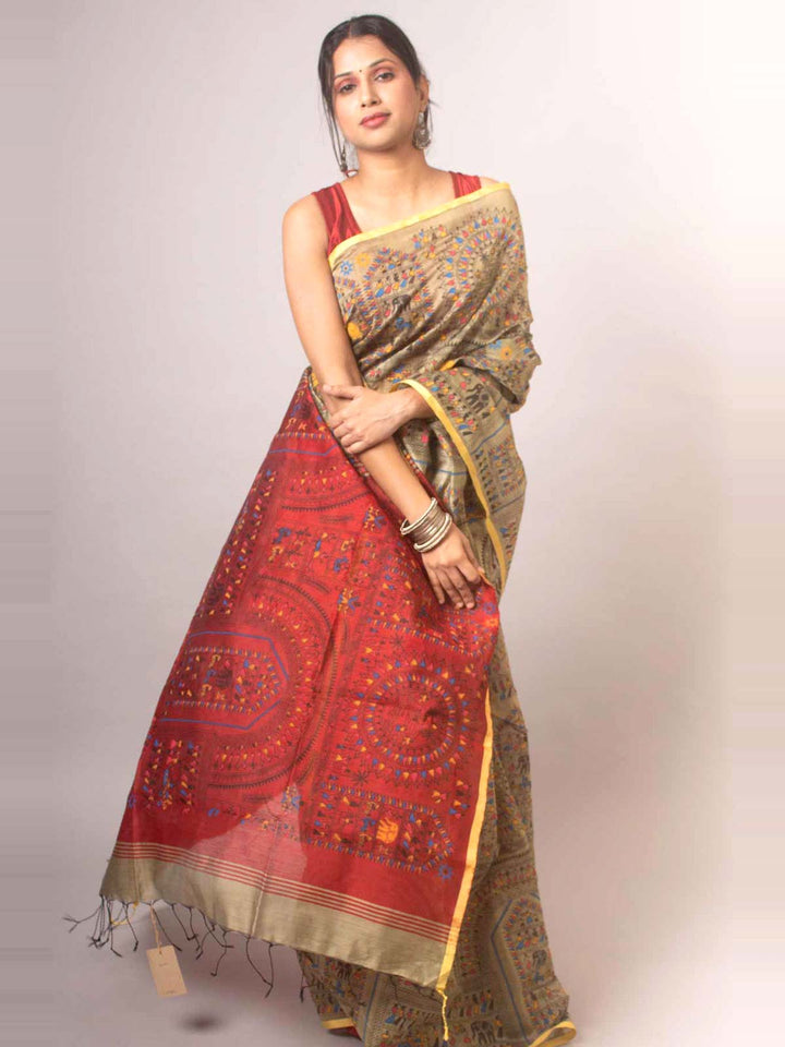 Bengal Cotton Silk Madhubani Handloom Saree - 17087 Saree Anita   