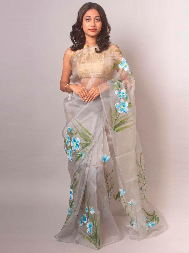 Rajnigandha Hand Painted Organza Silk Saree -17284 Saree AEVUM   