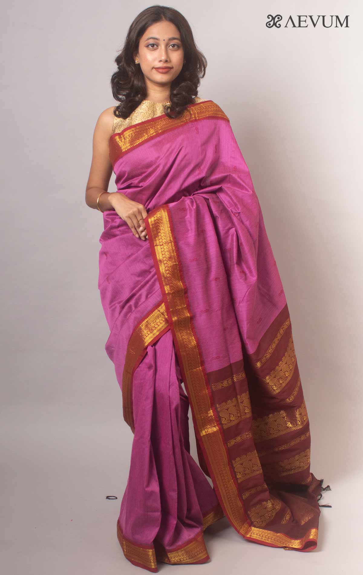 Ivory Cream Saree in Cotton With Rose Gold Woven - Clothsvil