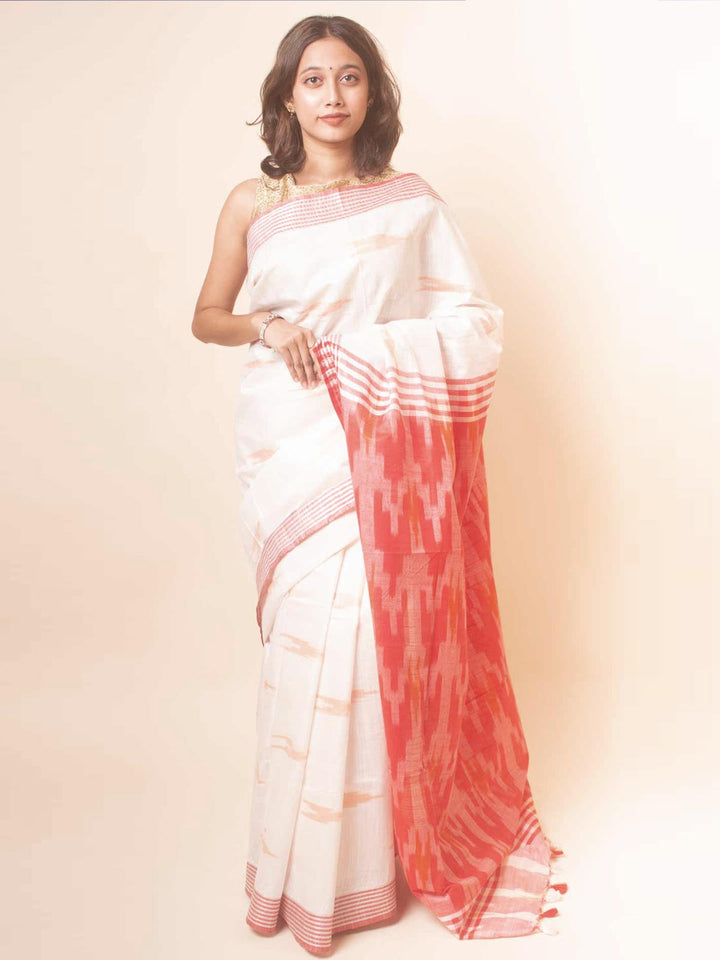 Semi Linen Ikkat Saree With Blouse Piece - 17813 Saree Tausif   