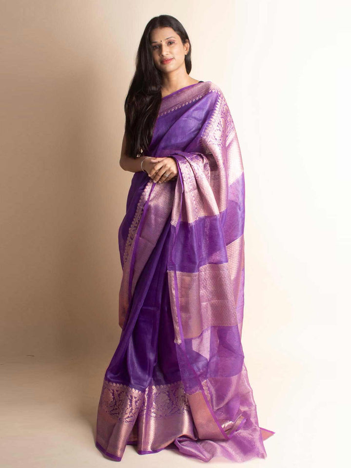 Silk Linen Banarasi Handloom Saree with Silk Mark - 17830 Saree Tausif   