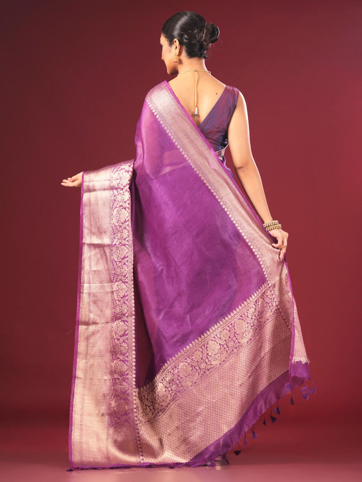 Silk Linen Banarasi Handloom Saree with Silk Mark - 17830 Saree AEVUM