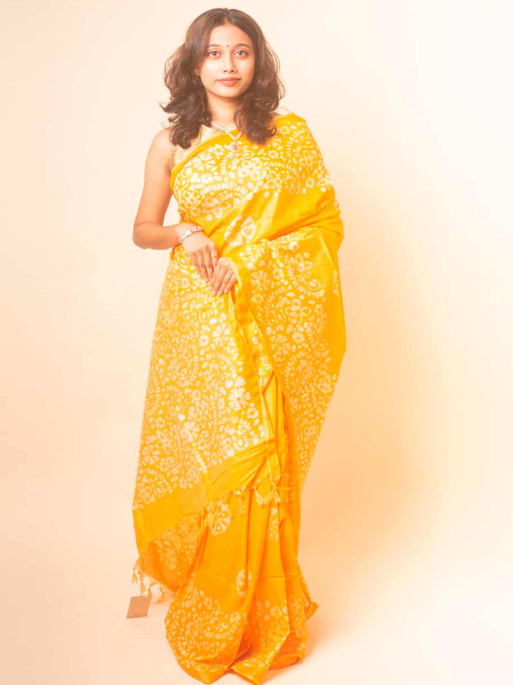 Katan Silk Saree with Batik Print - 17848 Saree Tausif   