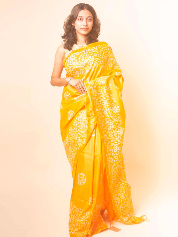 Katan Silk Saree with Batik Print - 17848 Saree Tausif   