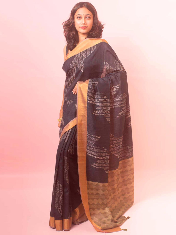 Zari Tussar Silk Saree with Digital Print - 18354 Saree Manjunatha   