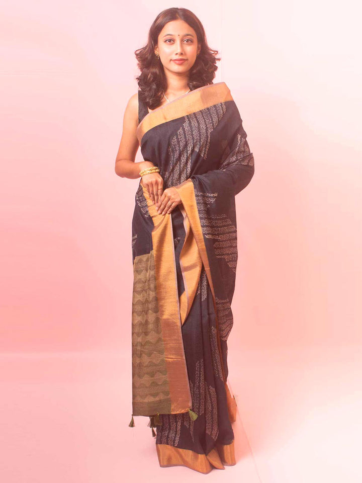 Zari Tussar Silk Saree with Digital Print - 18354 Saree Manjunatha   