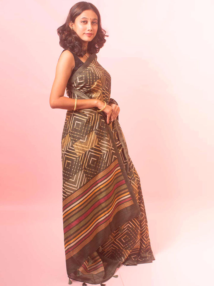 Tussar Silk Saree with Digital Print - 18358 Saree Manjunatha   