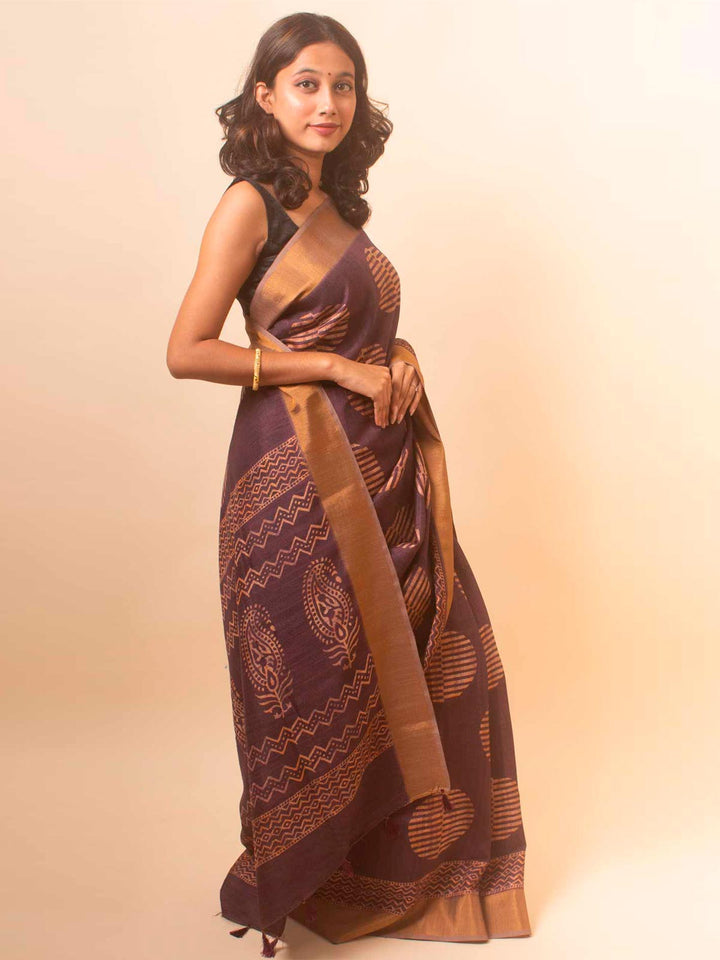 Zari Tussar Silk Saree with Digital Print - 18364 Saree Manjunatha   