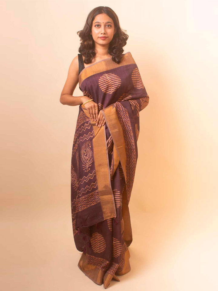 Zari Tussar Silk Saree with Digital Print - 18364 Saree Manjunatha   