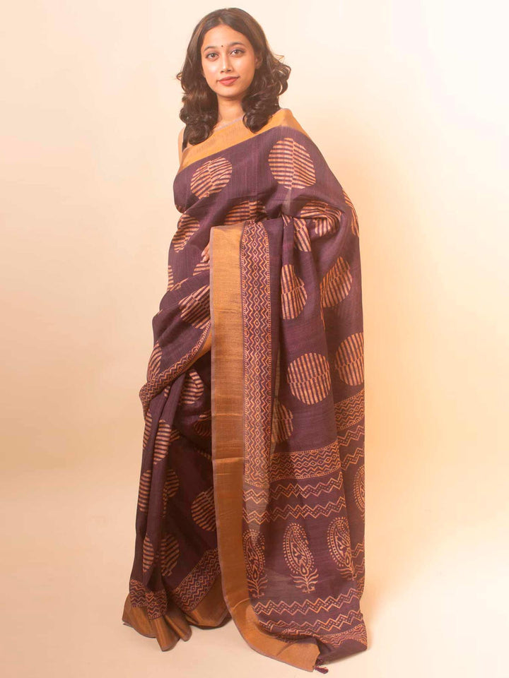 Zari Tussar Silk Saree with Digital Print - 18364 Saree Manjunatha   