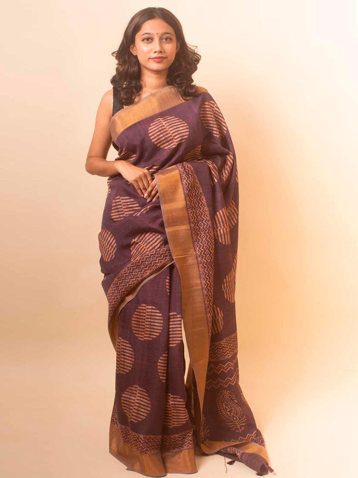 Zari Tussar Silk Saree with Digital Print - 18364 Saree Manjunatha   