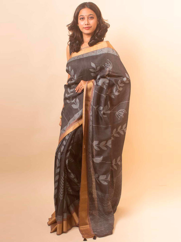 Zari Tussar Silk Saree with Digital Print - 18365 Saree AEVUM   