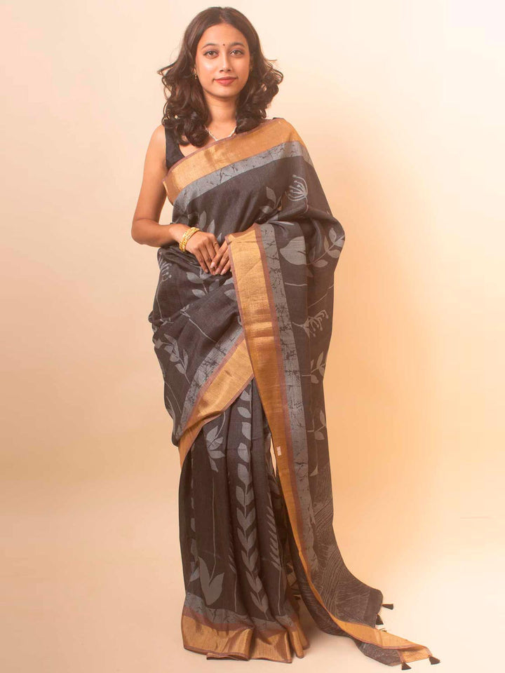 Zari Tussar Silk Saree with Digital Print - 18365 Saree AEVUM   