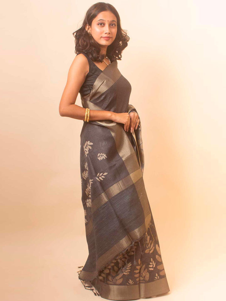 Zari Tussar Silk Saree with Digital Print - 18367 Saree Manjunatha   