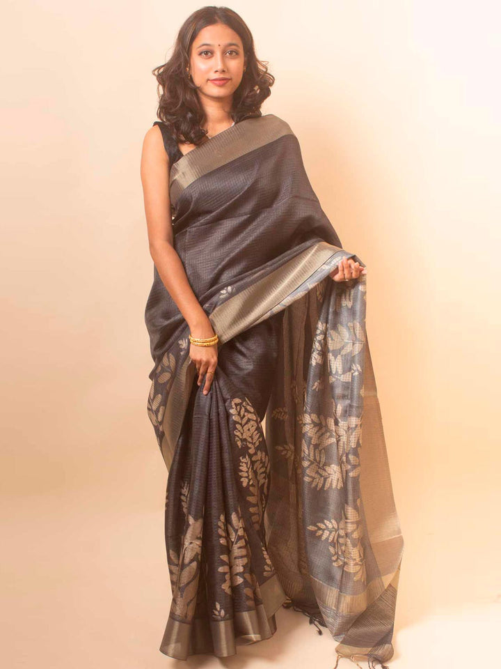 Zari Tussar Silk Saree with Digital Print - 18367 Saree Manjunatha   