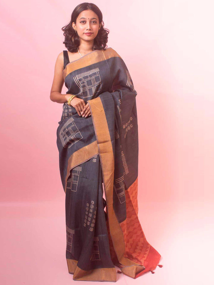 Zari Tussar Silk Saree with Digital Print - 18369 Saree Manjunatha   