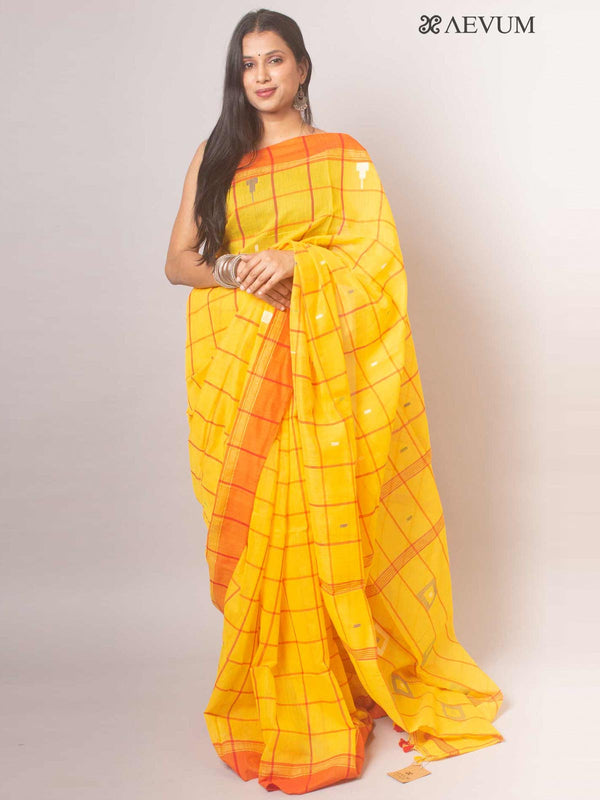 Cotton Silk Jamdani with Contemporary Checks - 18670 Saree AEVUM