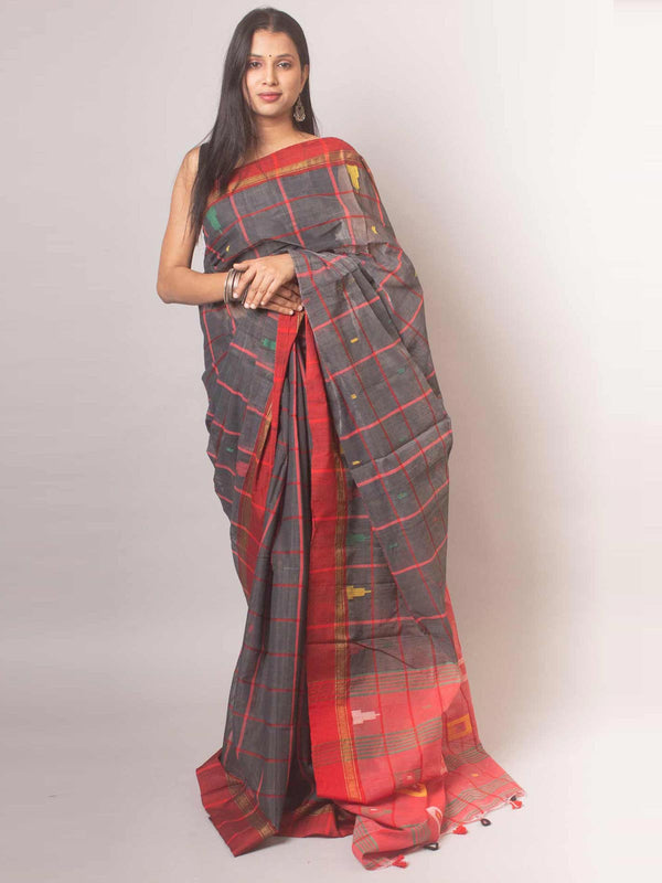 Cotton Silk Jamdani with Contemporary Checks - 18678 Saree Riya's Collection