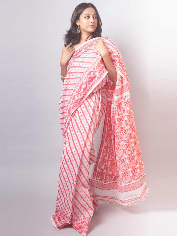 Bangladeshi Dhakai Jamdani Saree without Blouse Piece - 18968 Saree AEVUM