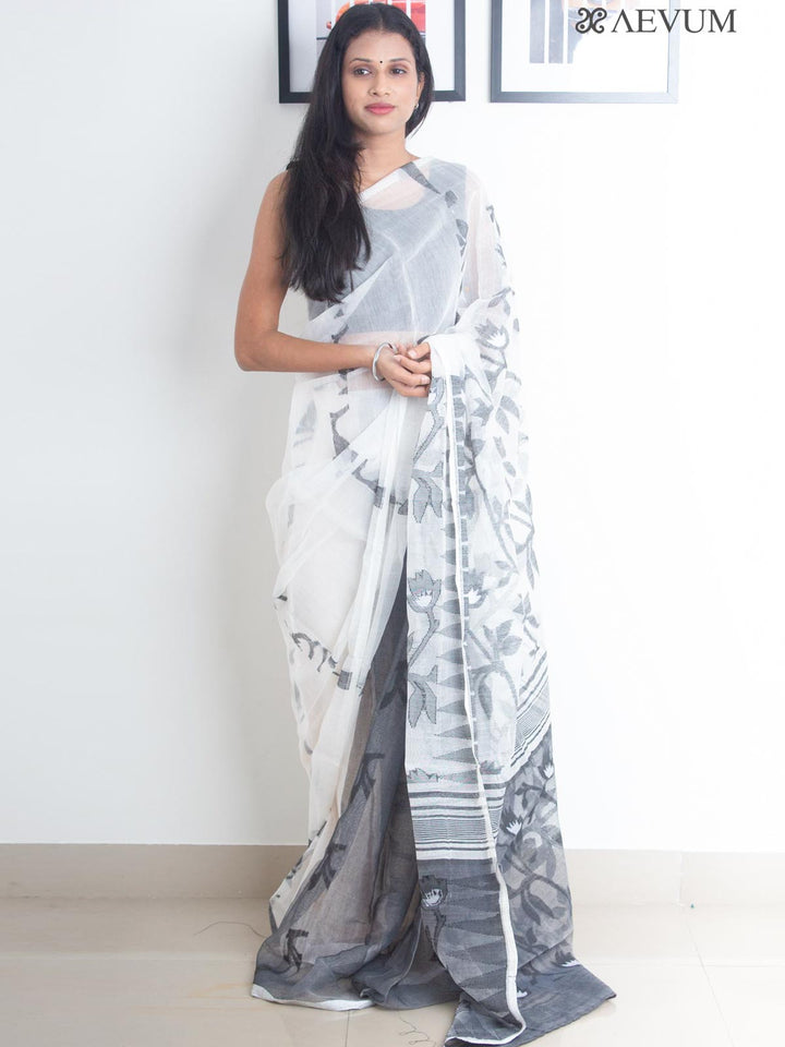 Dhakai Jamdani with Gap Work without Blouse Piece - 1896 Saree AEVUM