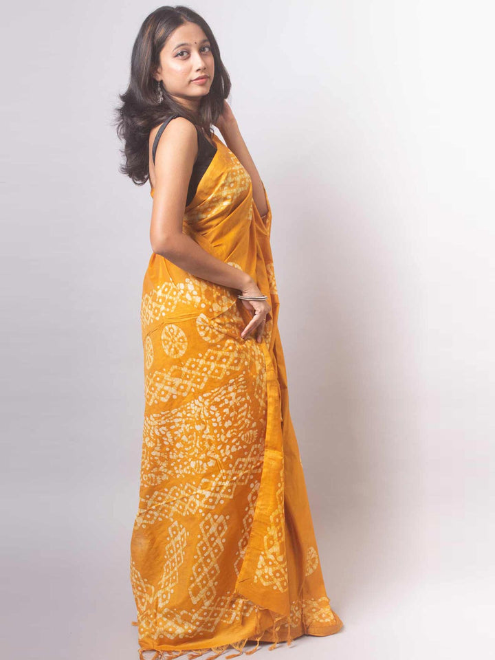 Katan Silk Saree with Batik Print - 19349 Saree AEVUM   