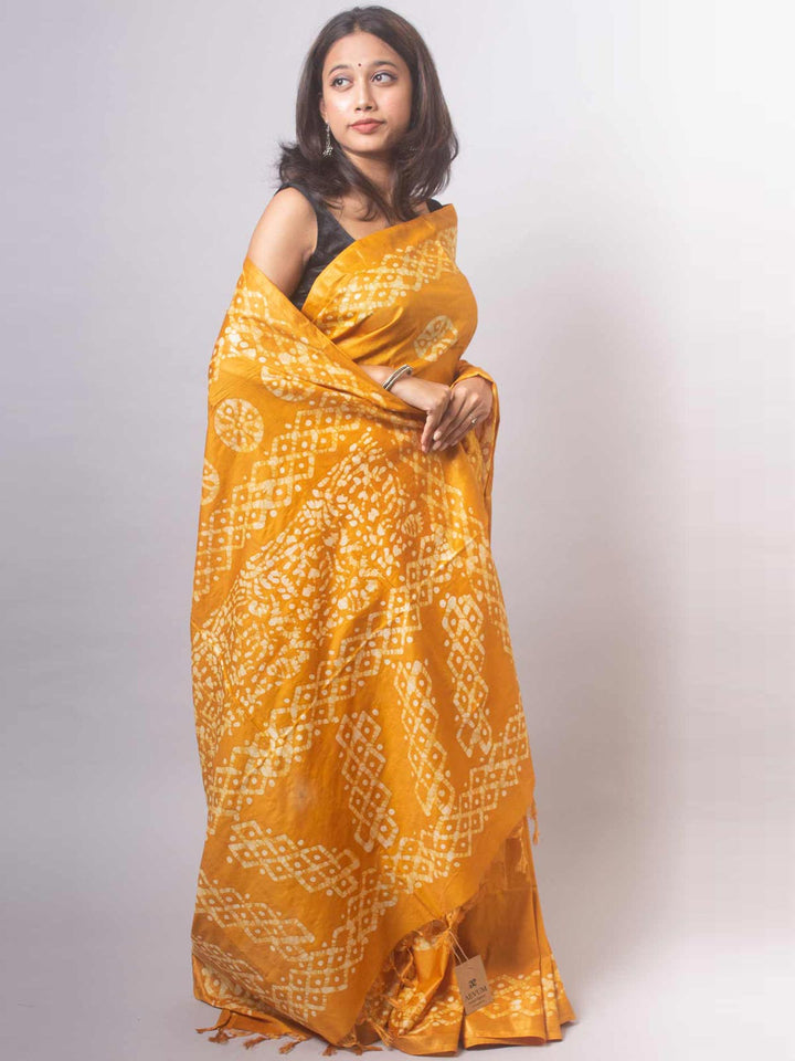 Katan Silk Saree with Batik Print - 19349 Saree AEVUM   