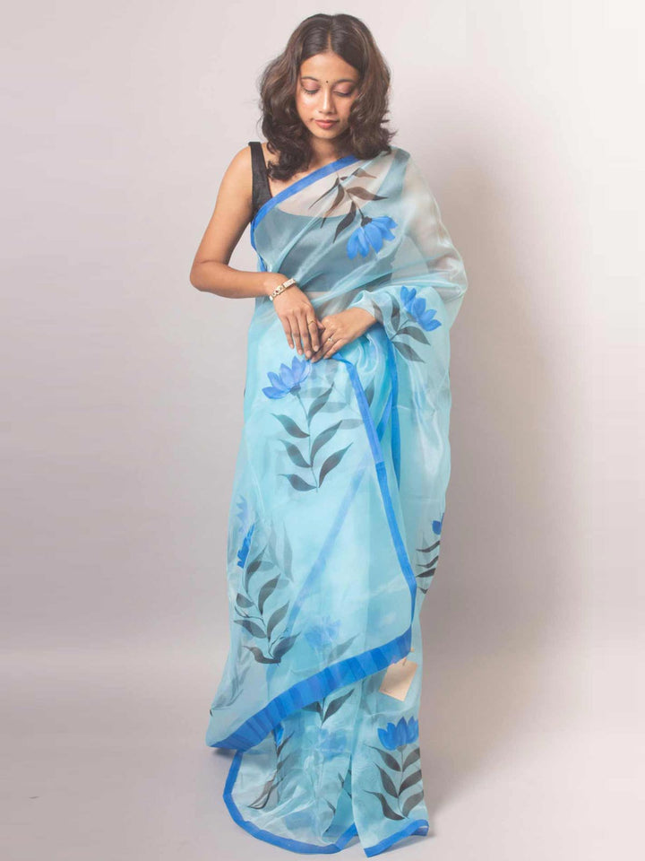 Rajnigandha Hand Painted Organza Silk Saree -19426 Saree AEVUM   