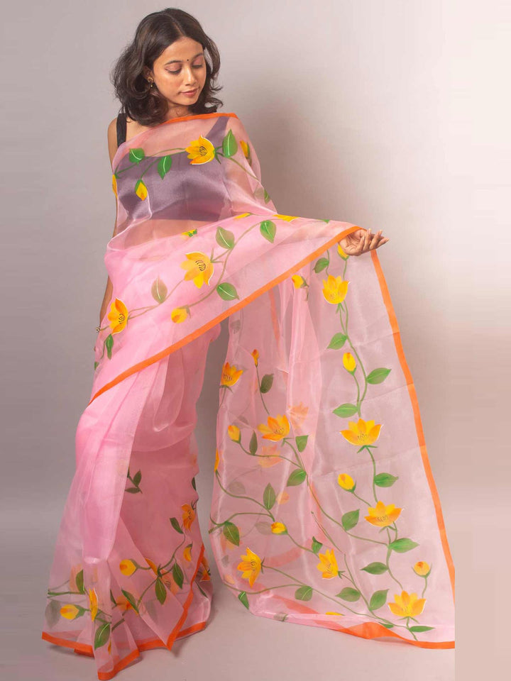 Rajnigandha Hand Painted Organza Silk Saree -19432 Saree AEVUM   