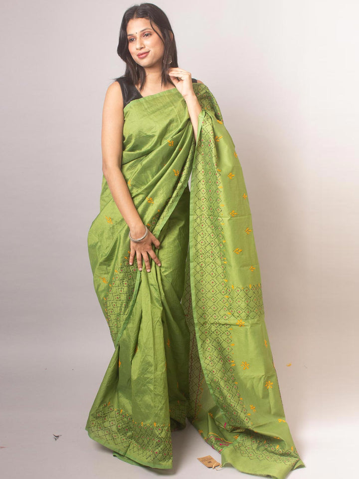 Kantha Stitch Semi-Silk Saree - 19782 Saree Ashoke Pal   