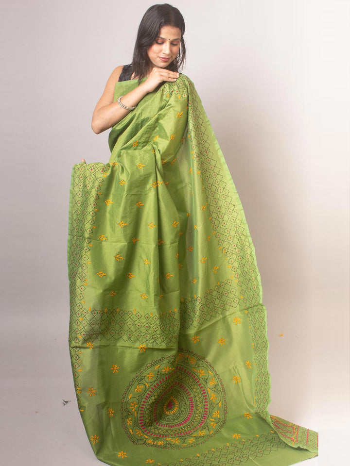 Kantha Stitch Semi-Silk Saree - 19782 Saree Ashoke Pal   