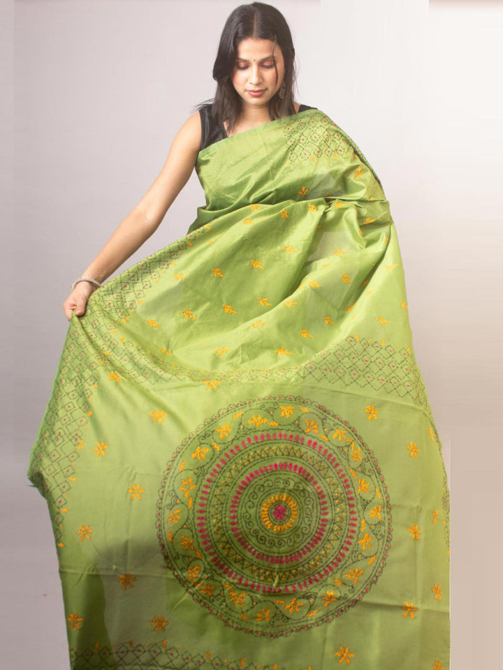 Kantha Stitch Semi-Silk Saree - 19782 Saree Ashoke Pal   