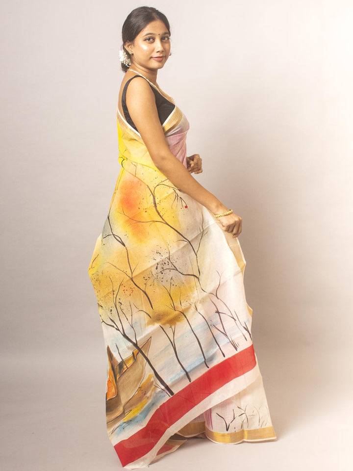 Kerala Cotton Hand Painted Saree - 20308 Saree AEVUM   