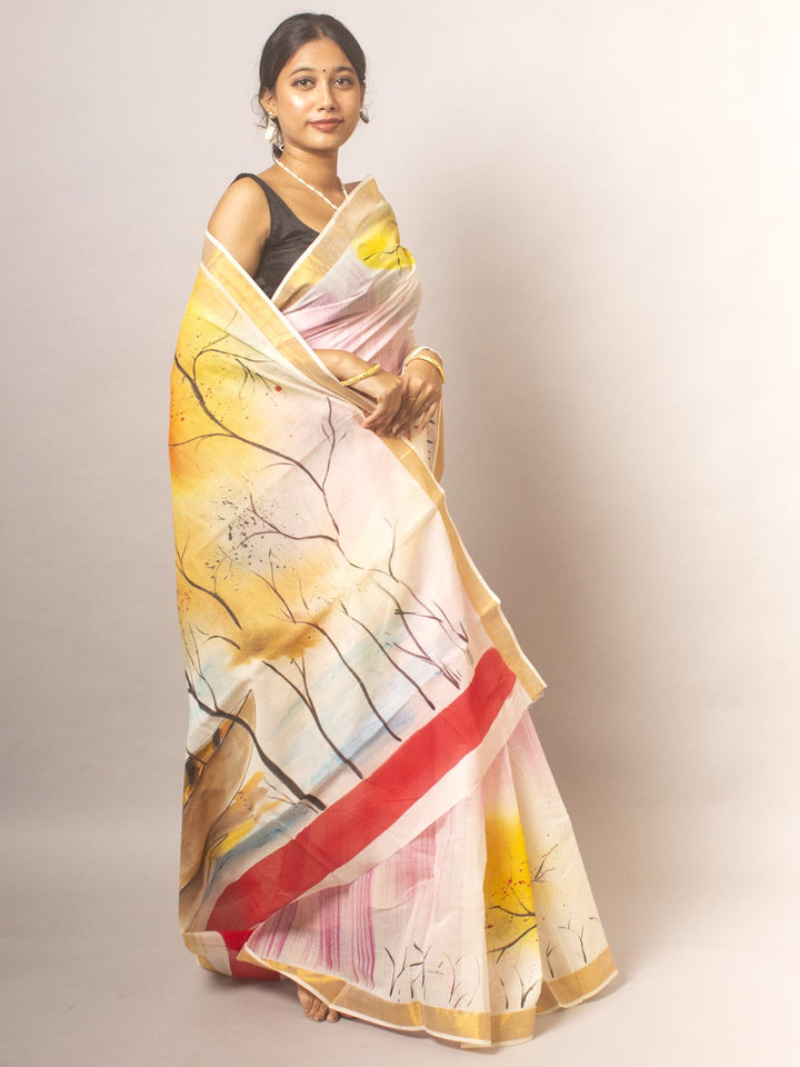 Kerala Cotton Hand Painted Saree - 20308 Saree AEVUM   