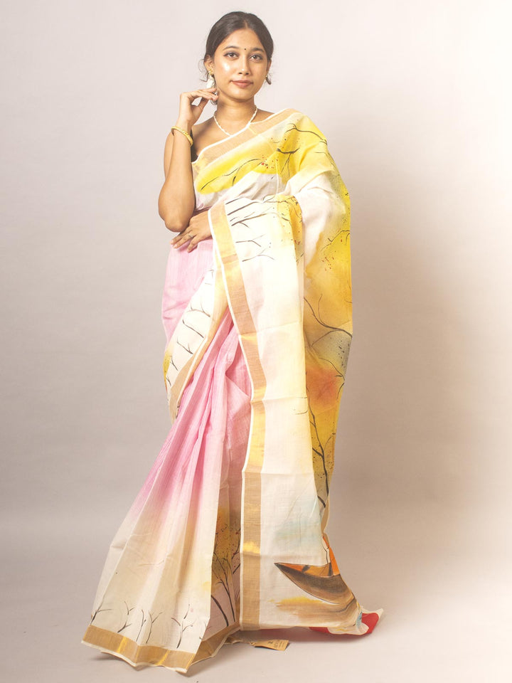 Kerala Cotton Hand Painted Saree - 20308 Saree AEVUM   