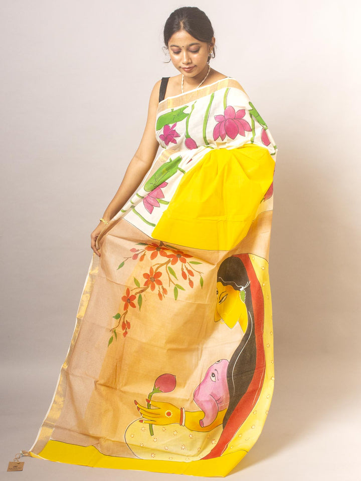 Kerala Cotton Hand Painted Saree - 20310 Saree AEVUM   