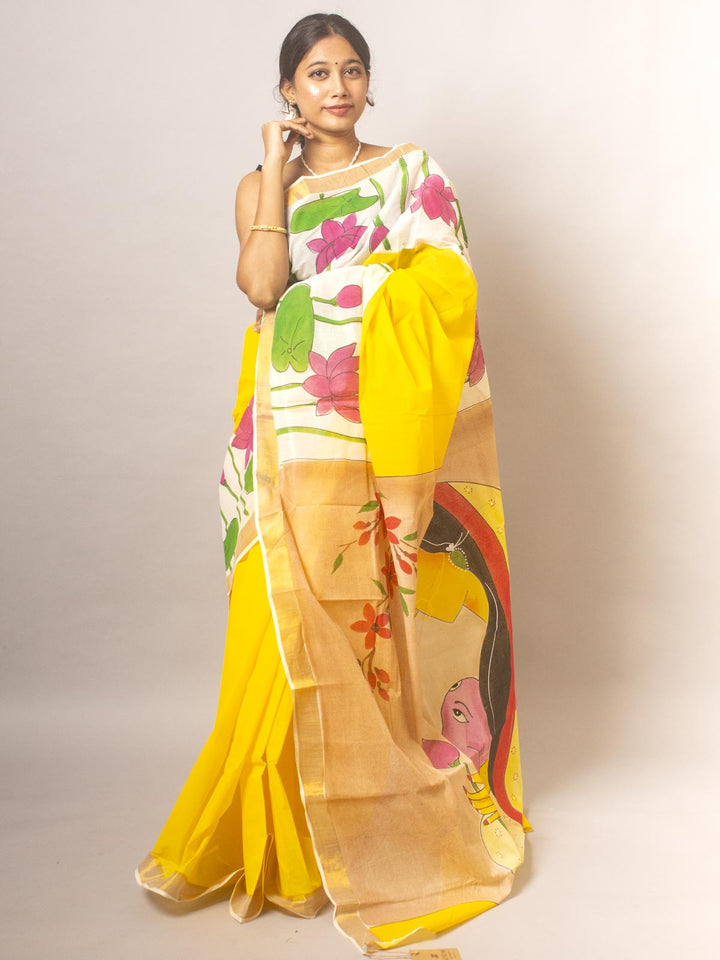 Kerala Cotton Hand Painted Saree - 20310 Saree AEVUM   