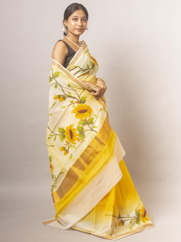 Kerala Cotton Hand Painted Saree - 20312 Saree AEVUM   