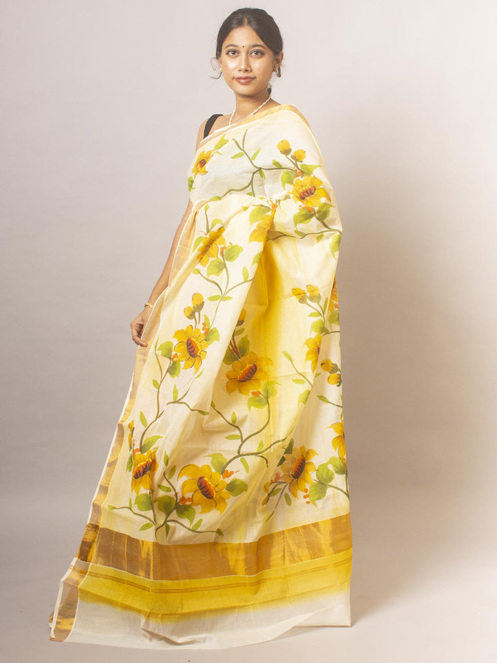 Kerala Cotton Hand Painted Saree - 20312 Saree AEVUM   