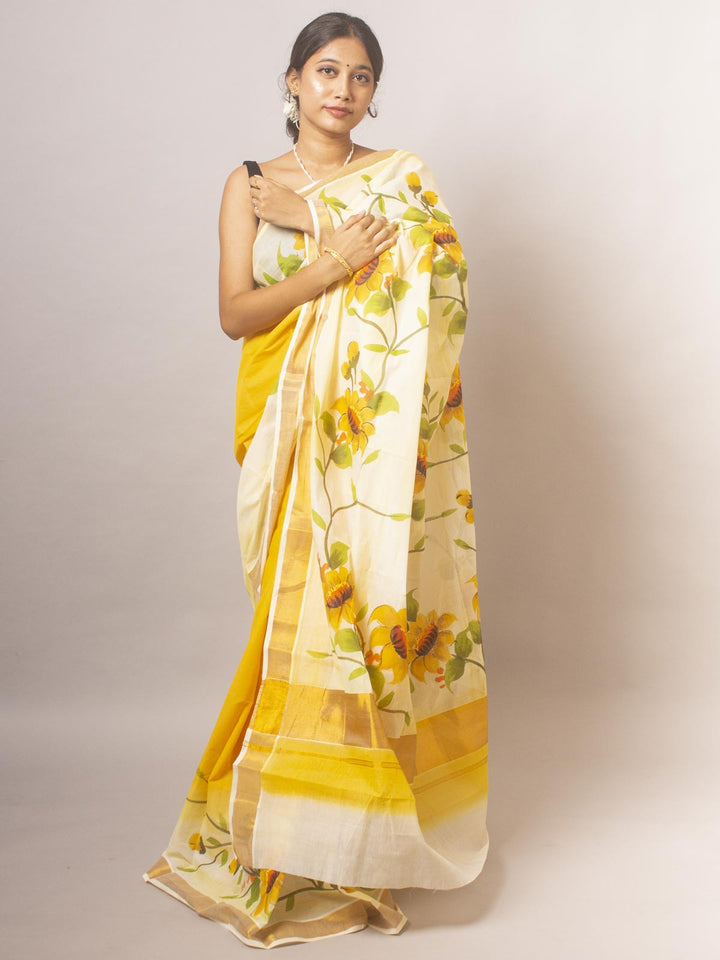 Kerala Cotton Hand Painted Saree - 20312 Saree AEVUM   