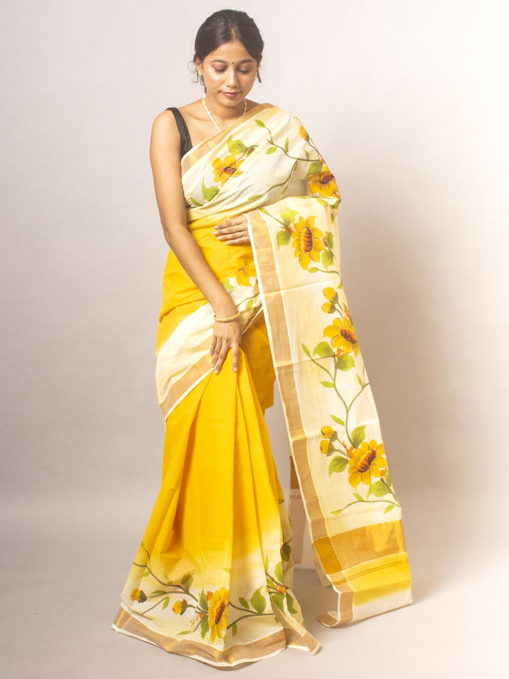 Kerala Cotton Hand Painted Saree - 20312 Saree AEVUM   