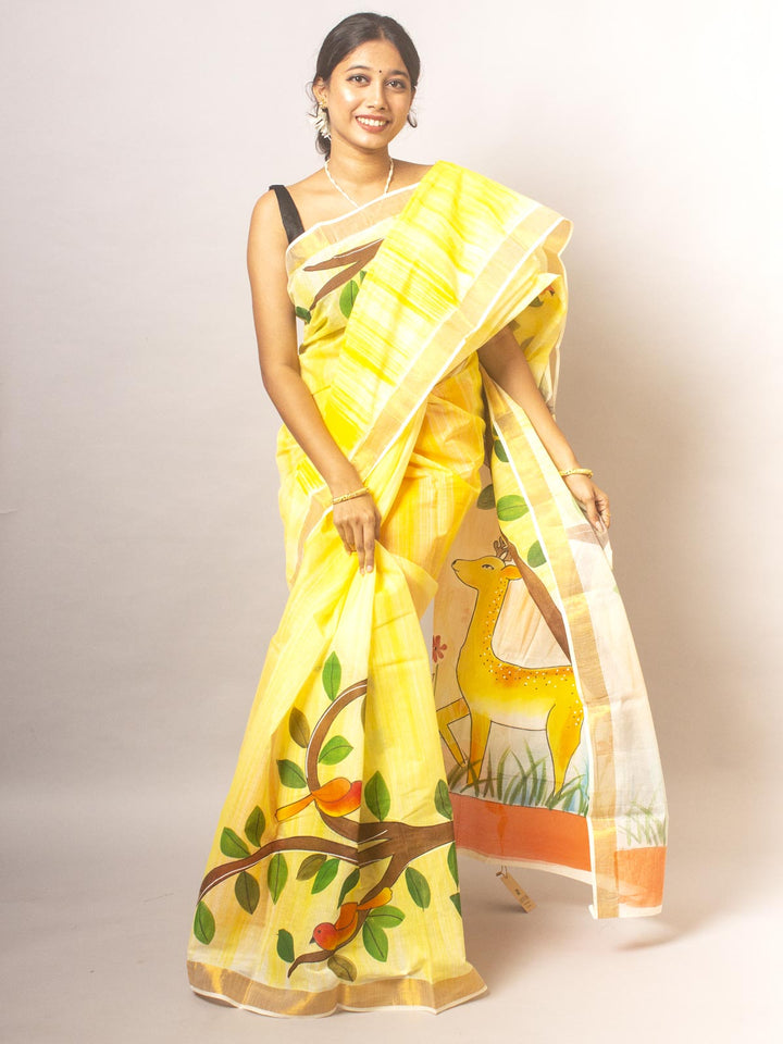 Kerala Cotton Hand Painted Saree - 20316 Saree Riya's Collection   