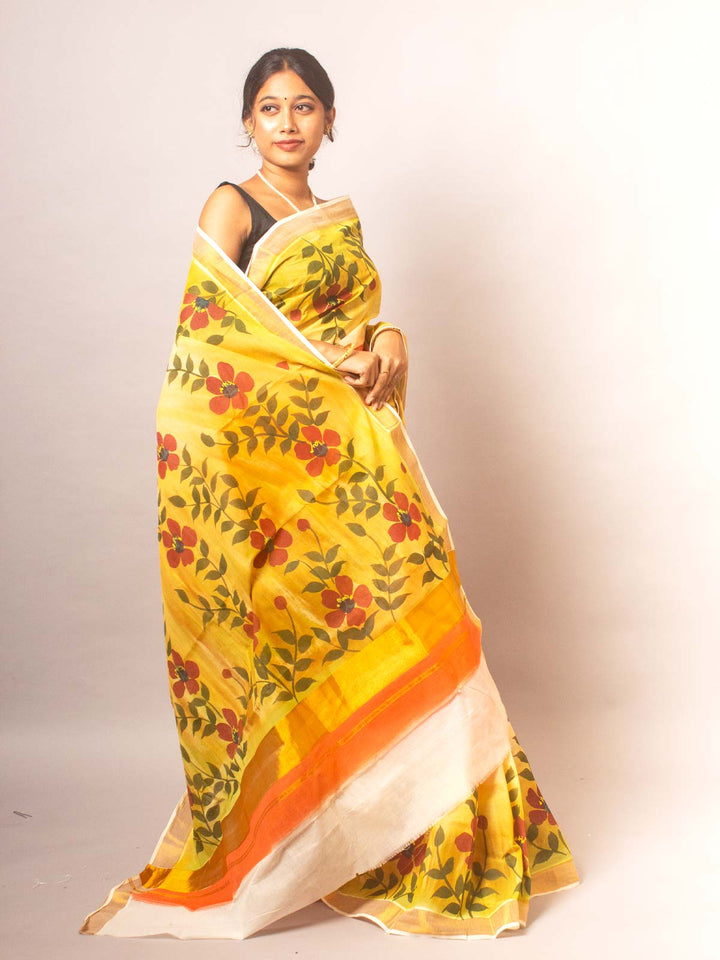 Kerala Cotton Hand Painted Saree - 20318 Saree AEVUM   