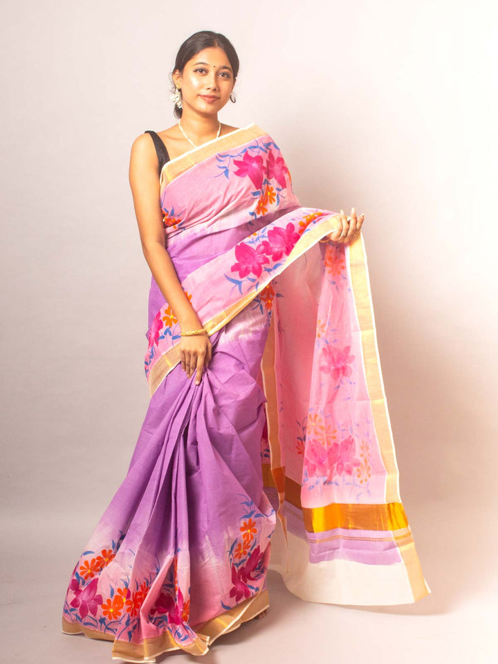 Kerala Cotton Hand Painted Saree - 20322 Saree AEVUM   