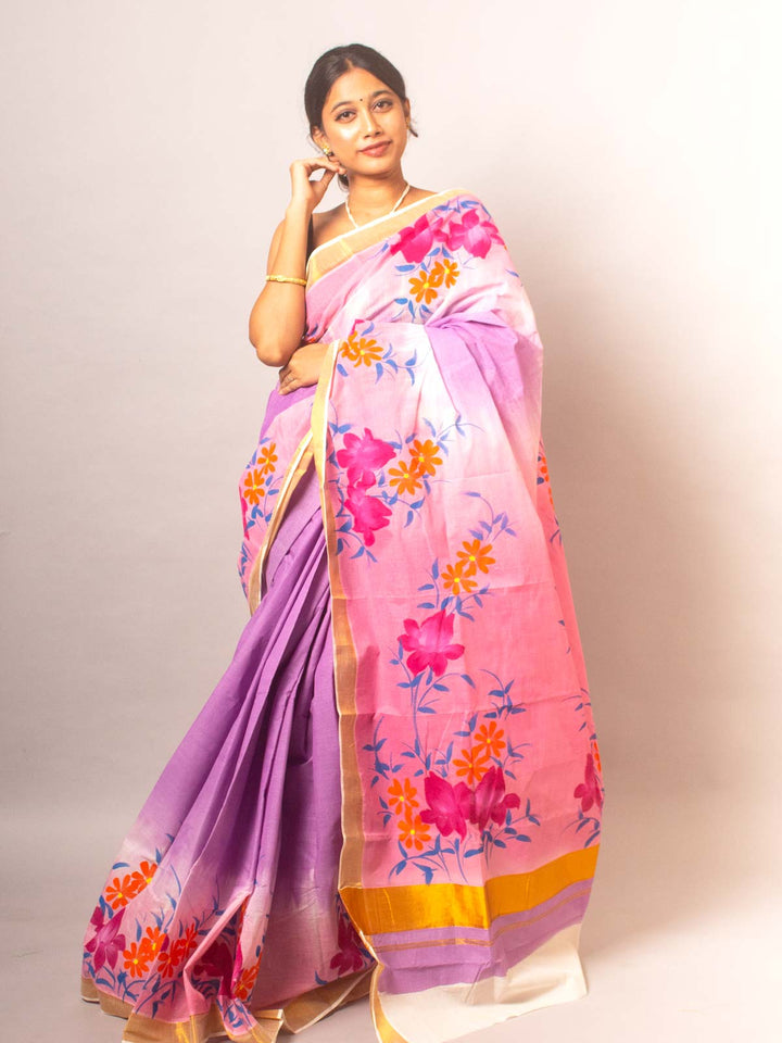 Kerala Cotton Hand Painted Saree - 20322 Saree AEVUM   