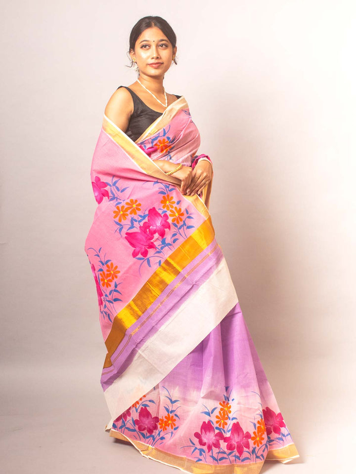 Kerala Cotton Hand Painted Saree - 20322 Saree AEVUM   