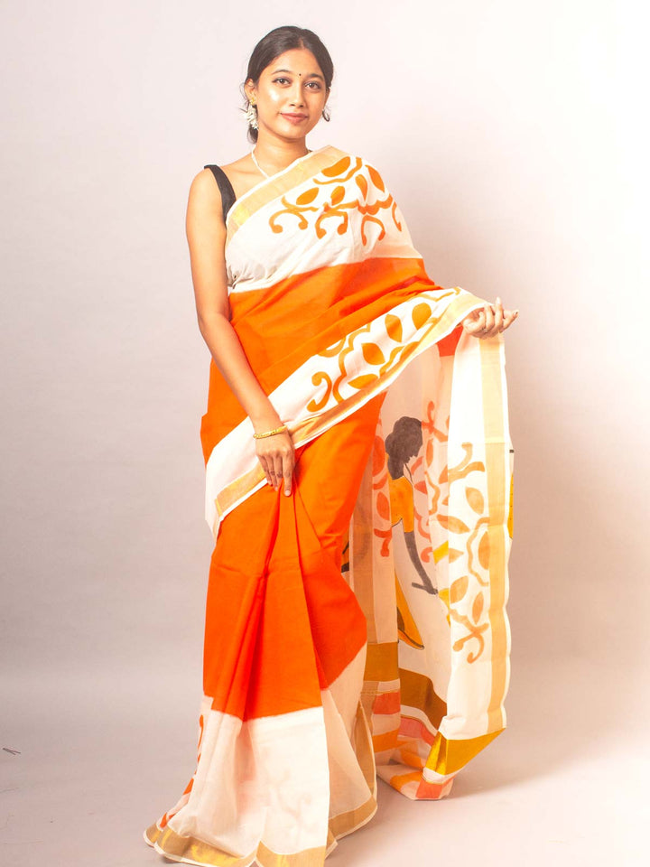 Kerala Cotton Hand Painted Saree - 20326 Saree AEVUM   