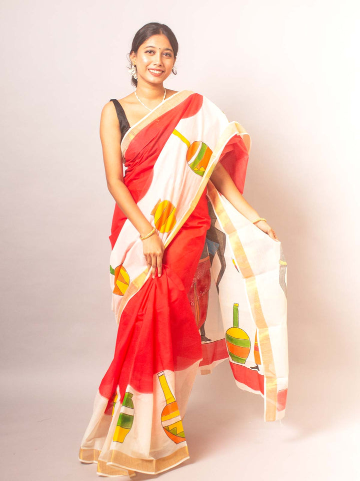 Kerala Cotton Hand Painted Saree - 20328 Saree Riya's Collection   